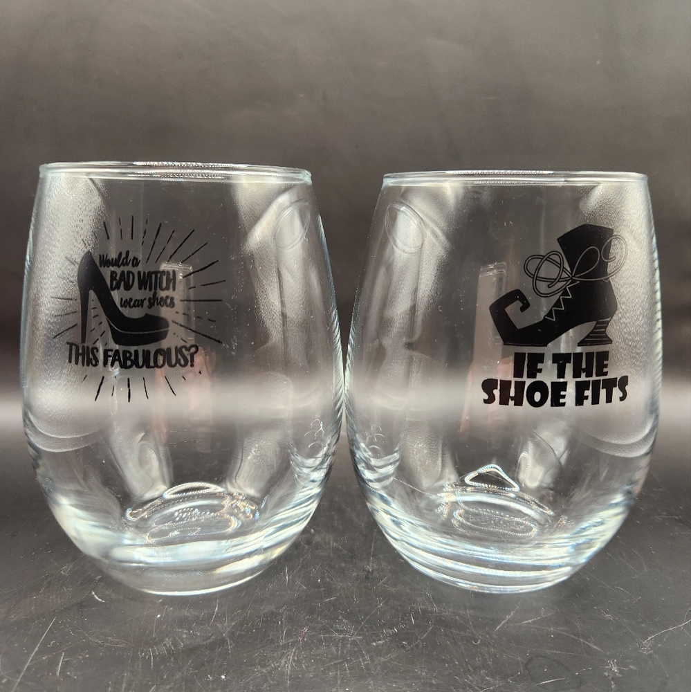 Halloween Witch Shoes Stemless Wine Glasses, Set of 2